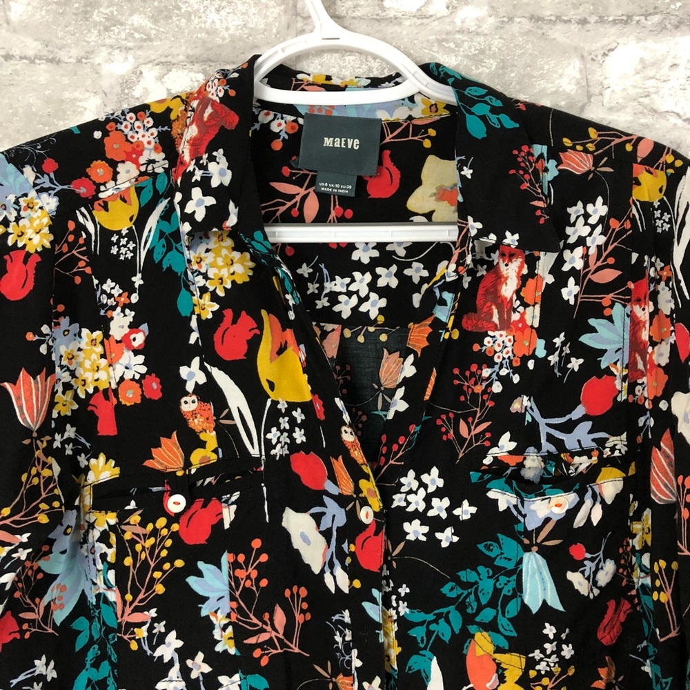 Anthropologie Maeve Black Floral Button Down Shirt - Picture 2 of 5